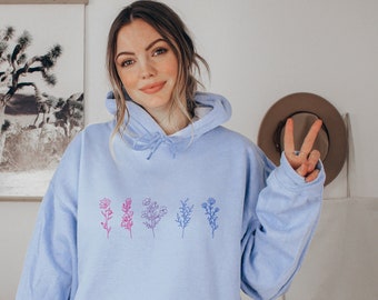 Subtle Bi Pride Wildflowers Bi Sweatshirt Bisexual Sweater Bi Subtle Bisexual Pride Subtle Pride Bi Wife Energy Indie Aesthetic Hoodie