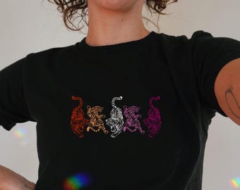 Subtle Lesbian Pride Tiger Shirt WLW Sapphic Shirt Queer Gifts Lesbian Crewneck LGBTQ Ally Discreet Pride Apparel Y2k Baby Tee