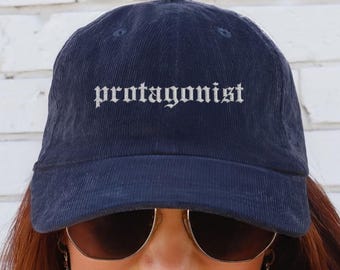 Protagonist Embroidered Corduroy Hat Bookish Baseball Cap Booktok Dad Hat Romance Reader Light Academia Indie Aesthetic Clothes Alt Clothing