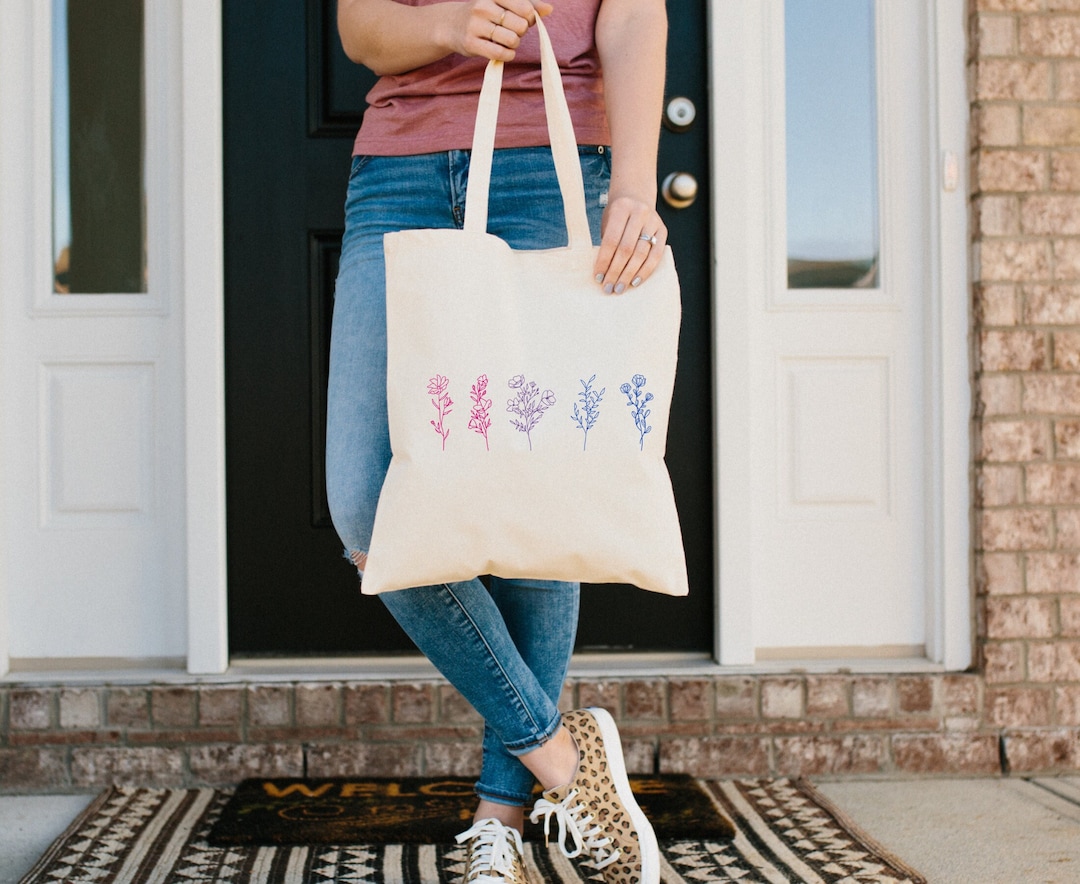 Subtle Bi Bag Wildflower Tote Bag Subtle Bi Pride Subtle Bisexual Pride Floral Tote ...
