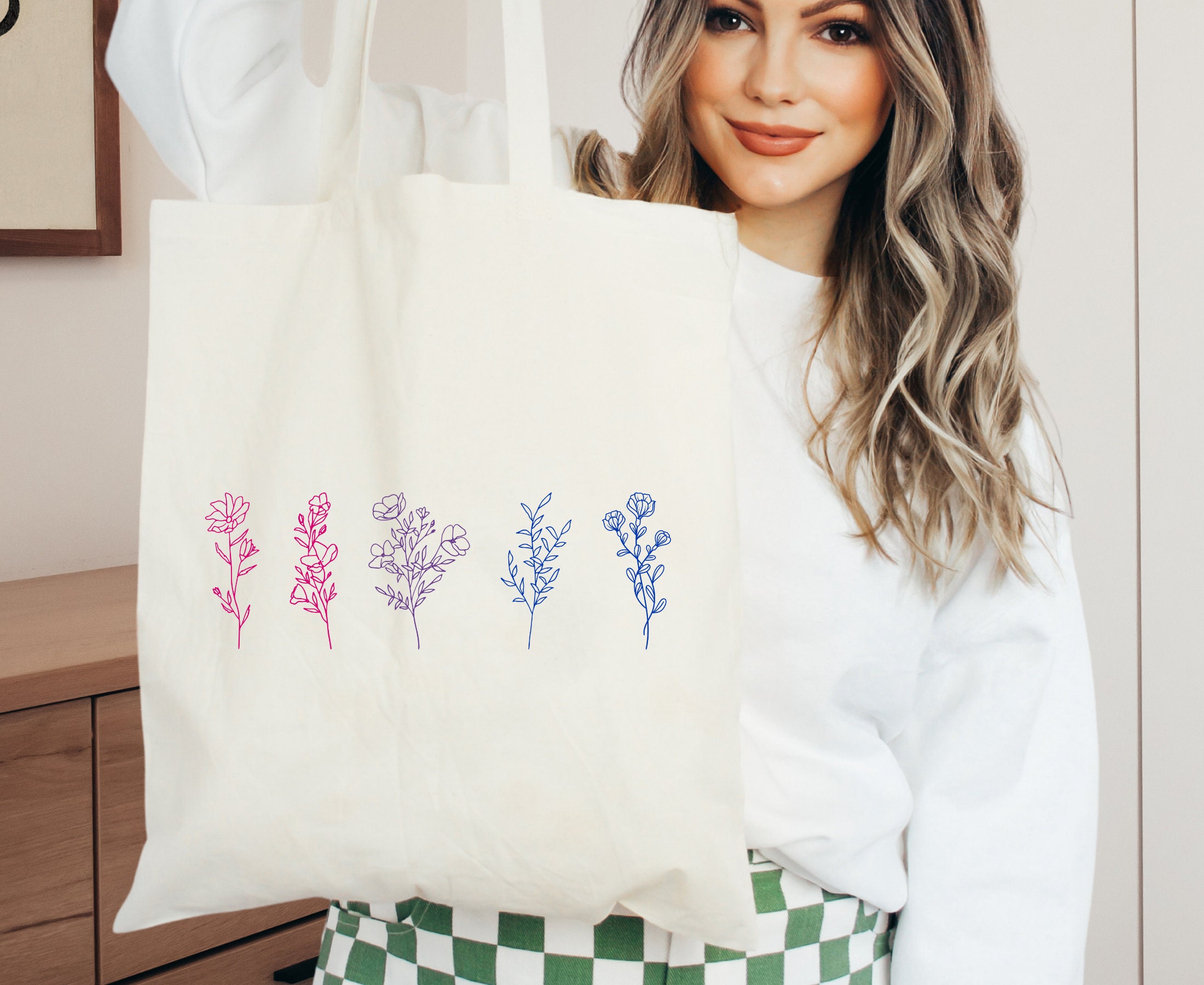 Subtle Bi Bag Wildflower Tote Bag Subtle Bi Pride Subtle Bisexual Pride Floral Tote ...