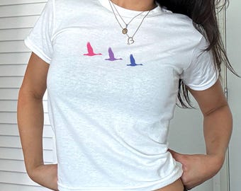 Bird Shirt Subtle Bi Pride Y2K Baby Tee 90's Vibe Discreet Pride Clothing Bisexual Flag Queer Gifts LGBTQ Ally