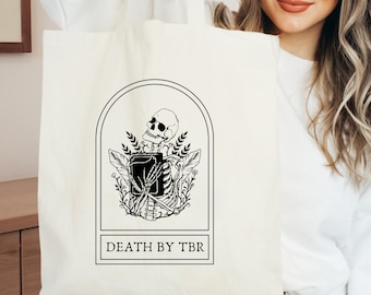 Death By TBR Skeleton Tote Bag Aesthetic Booktok Cute Trendy Tote Bag Bookish Things Librarian Gifts Book Themed Gifts