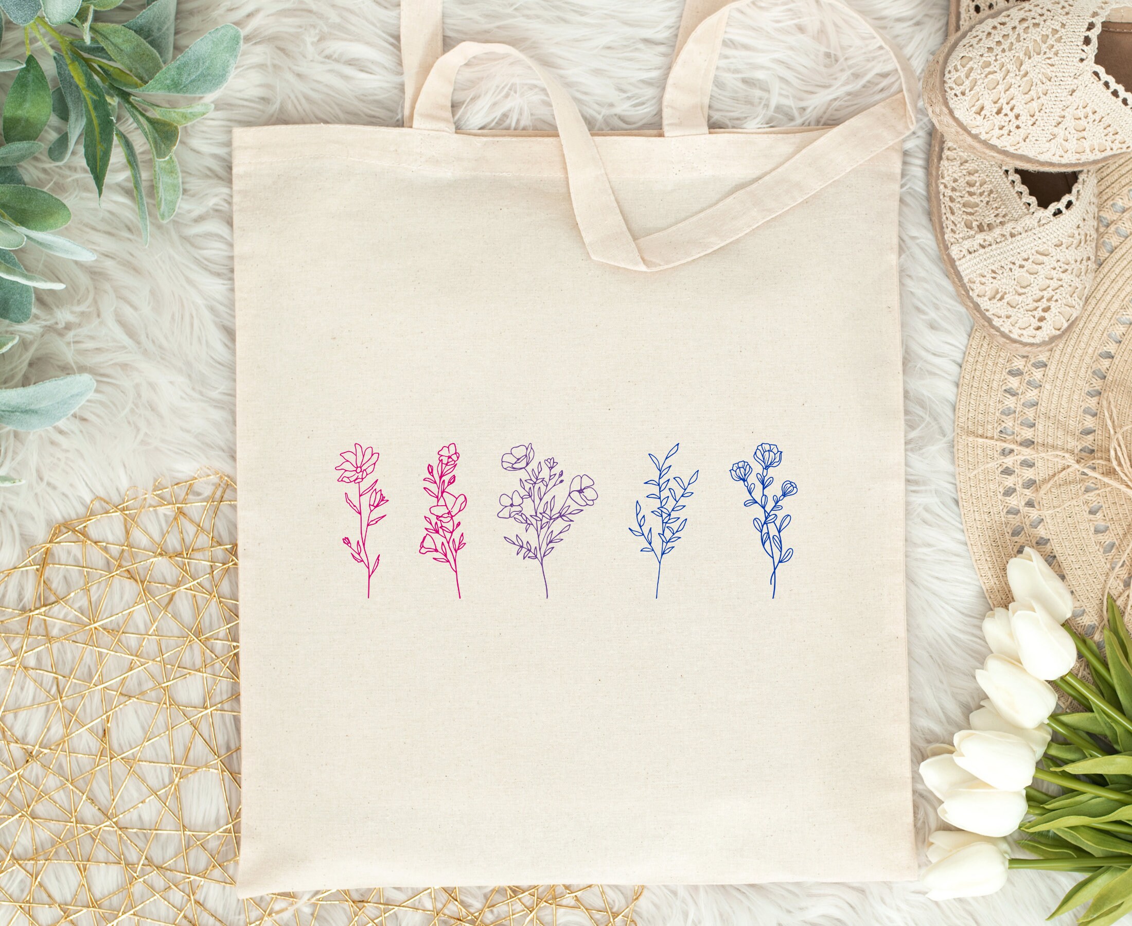 Subtle Bi Bag Wildflower Tote Bag Subtle Bi Pride Subtle Bisexual Pride Floral Tote ...
