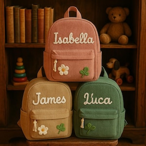 Sac à dos personnalisé pour tout-petit, cartable pour enfants en velours côtelé brodé avec nom, cartable d'école préscolaire personnalisé, cadeau de rentrée pour les enfants