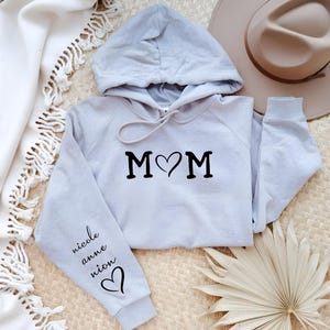 Personalized Mom Hoodie with Kids Names on Sleeve | Custom Mama Sweatshirt | Minimalist New Mom Pullover | Cozy Mother's Day Gift