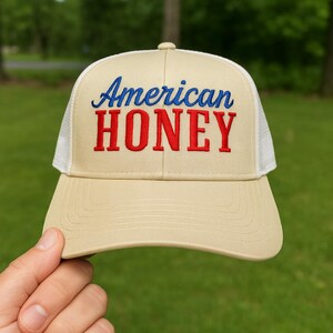 American Honey Trucker Hat, Embroidered USA Hat, 4th of July Trucker Cap, Patriotic Hat for Women, Independence Day Gift, Summer America Hat