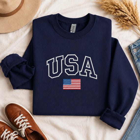 USA Embroidered Sweatshirt | American Flag Sweatshirt | Patriotic 4th of July Crewneck | 250 Years USA Celebration Sweater | July 4th Gift