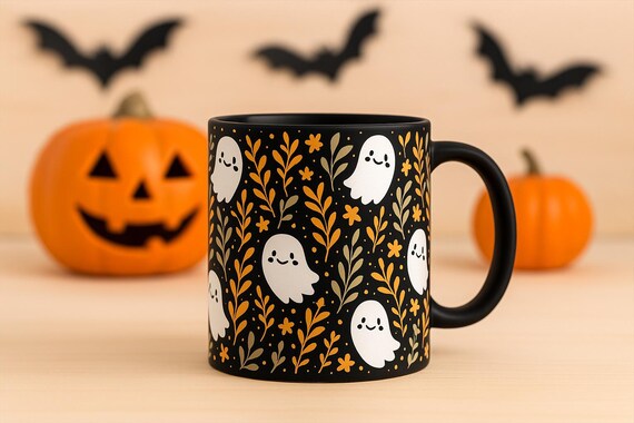 Cute Ghosts Mugs, 11oz Halloween Mugs, Fall Themed Coffee Cups, Aesthetic Halloween Mugs, Perfect Gift for Halloween, Fall Season Decor Cup