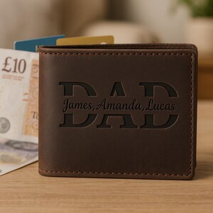 Cartera personalizada para papá, cartera personalizada con nombre de niño, cartera RFID para papá, cartera de cuero grabada para hombre, regalo para el Día del Padre.