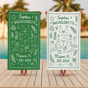 Custom Bachelorette Beach Towel, Personalized Bridal Party Pool Towel, Bridesmaid Gift, Bachelorette Trip Gift, Your Name and Location Towel