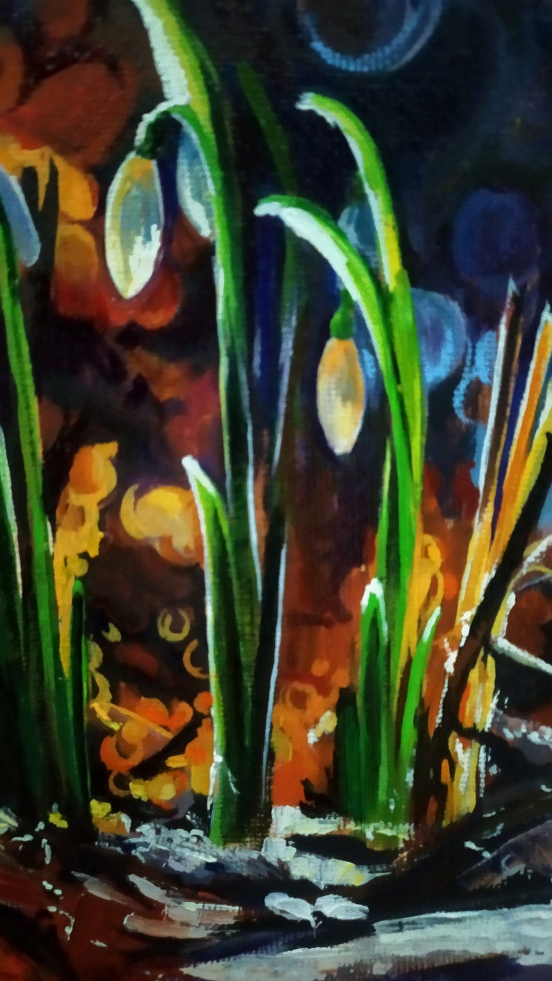 Oil Painting Original SNOWDROPS Flower Painting White flowers Spring Impasto Art Wall Decor 100/% hand painting