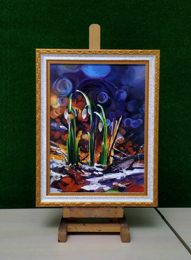 Oil Painting Original SNOWDROPS Flower Painting White flowers Spring Impasto Art Wall Decor 100/% hand painting