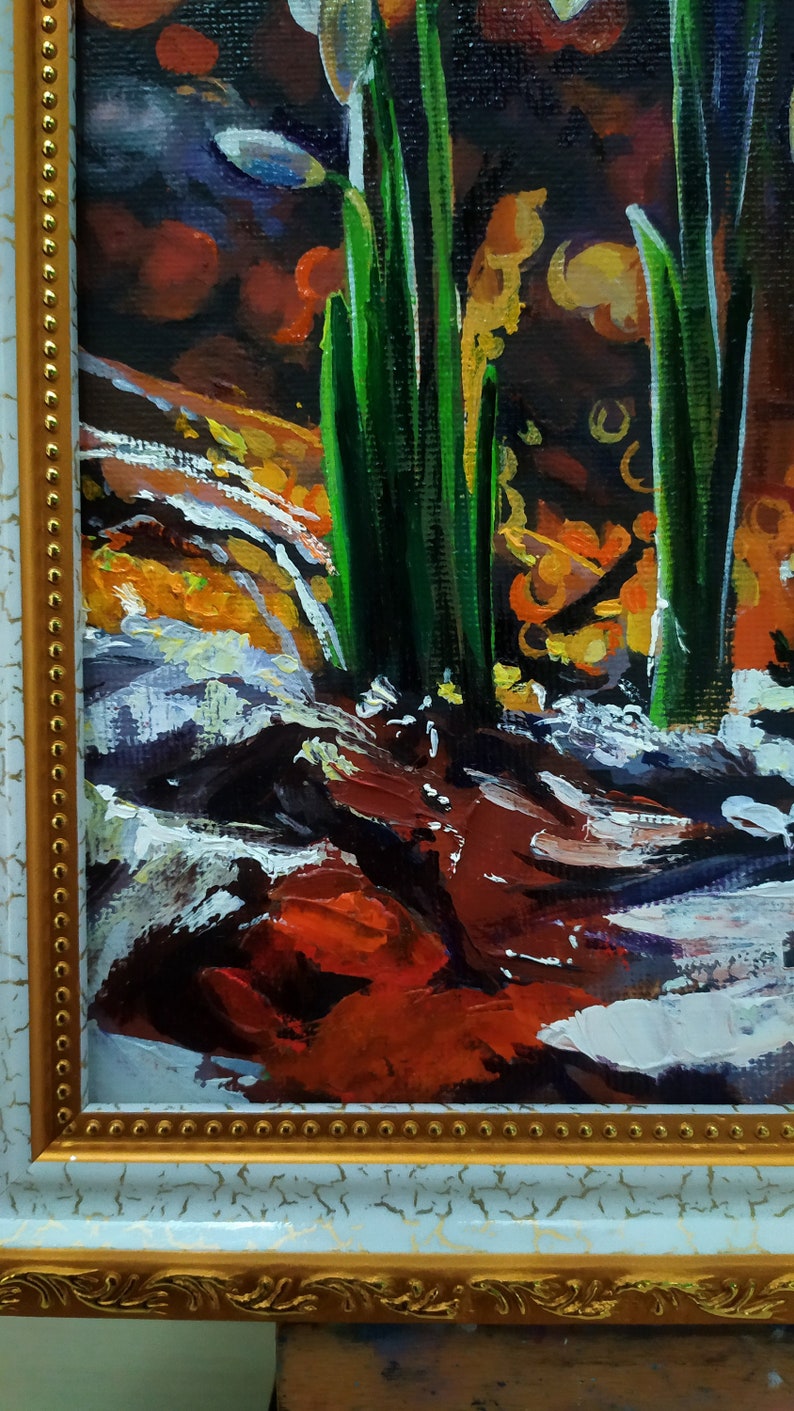 Oil Painting Original SNOWDROPS Flower Painting White flowers Spring Impasto Art Wall Decor 100/% hand painting