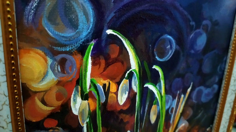 Oil Painting Original SNOWDROPS Flower Painting White flowers Spring Impasto Art Wall Decor 100/% hand painting