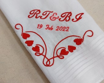 Pañuelo de boda bordado personalizado, pañuelos bordados, pañuelo de boda personalizado, pañuelo de regalo blanco suave 100% algodón