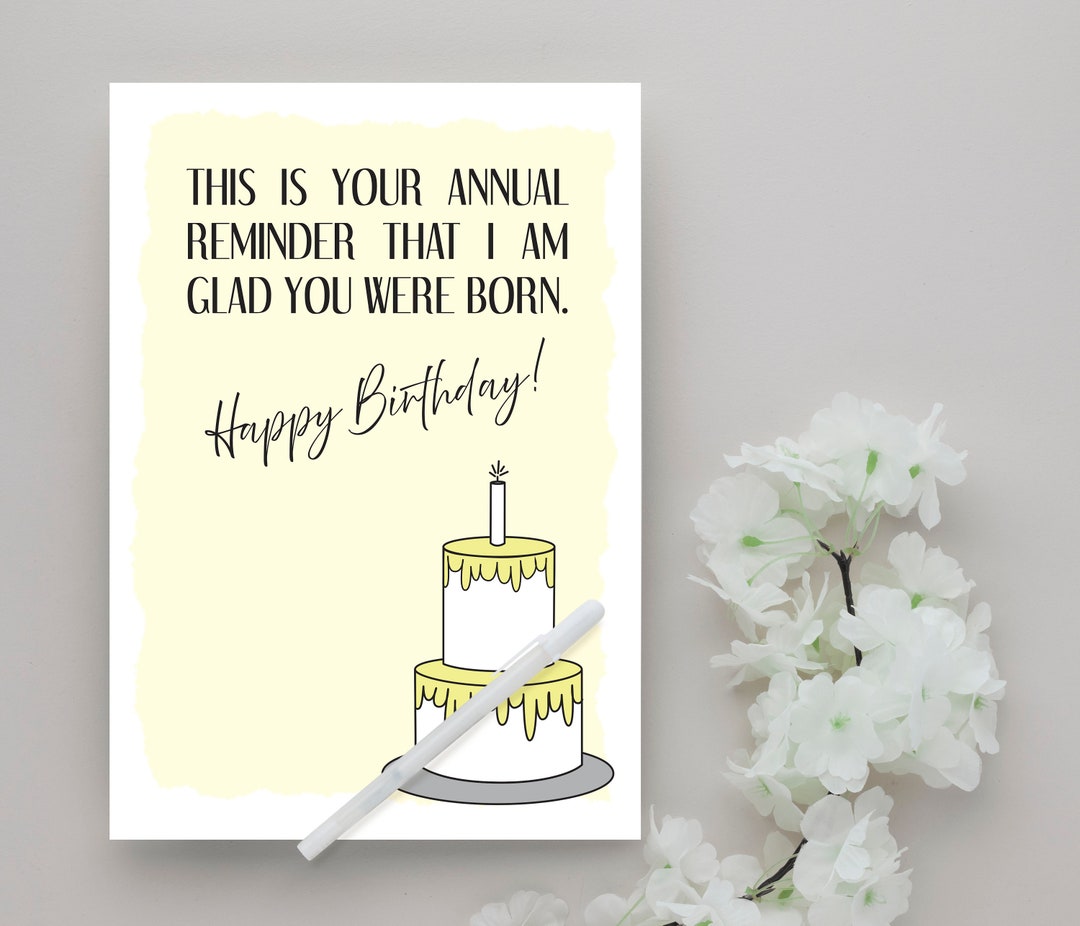 Funny Birthday Notecard: Annual Reminder - Blank Inside - Etsy