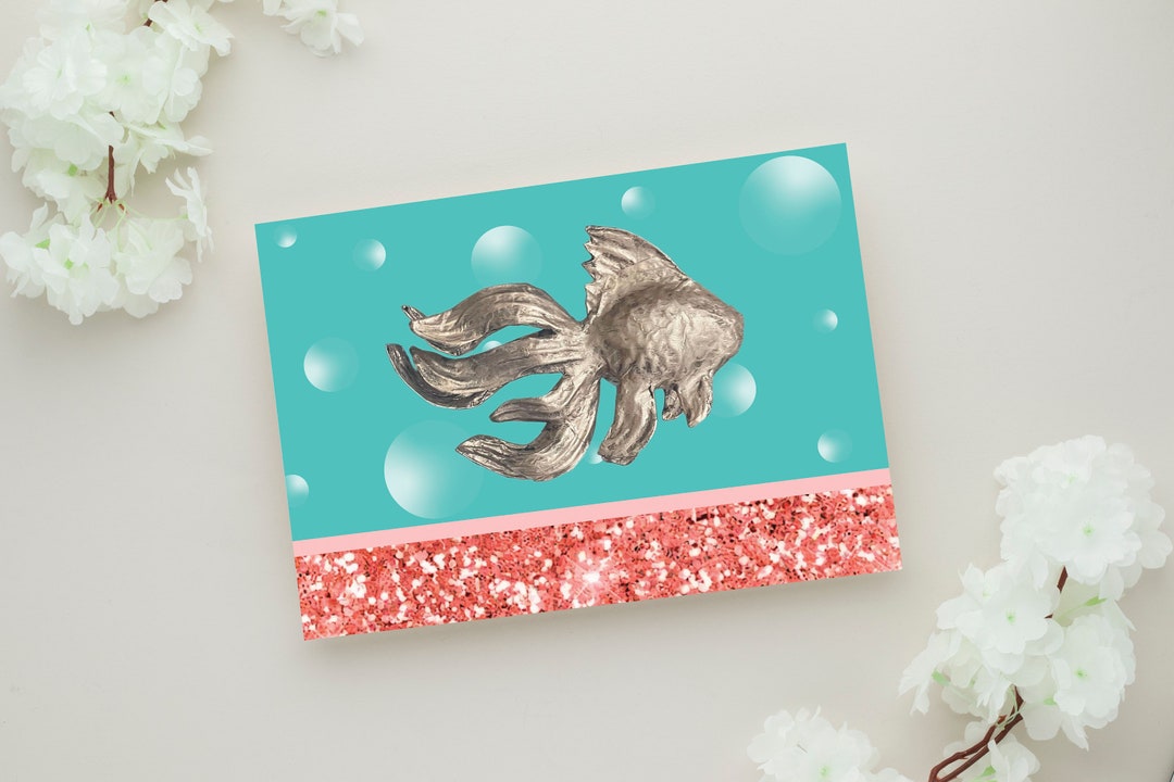 Silver Fish Abstract With Digital Glitter Design Notecards and ...