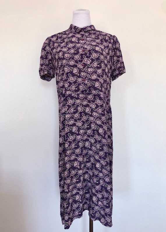 80's Samuel Blue Floral Print Dress