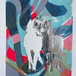 Bruiloft te paard: unieke ingelijste handgemaakte zeefdruk | Pointillatie | Hoogwaardige kunst | natuurlijk handgemaakt | kwaliteitszeefdrukkunst