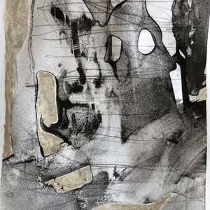 Original drawing in blown pigments on wove paper - the curfew ghost with garnet faux crocodile canopy | Brown ghost paint|