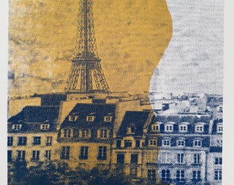 Original silkscreen print &quot;Eiffel Tower&quot; (numbered artist&#39;s proof - series of 5) depicting Notre Dame Cathedral. Framed.