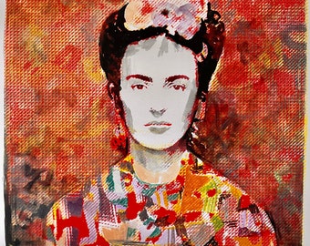 Original screenprint enhanced with acrylic ink (artist proof numbered 1/2) representing Frida Kahlo