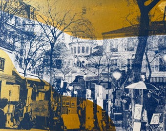 Original silkscreen print “PARIS Montmartre” (numbered artist's proof - series of 4) depicting the Place du Tertre. Framed.