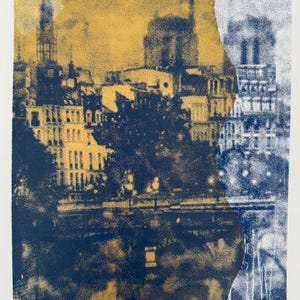 Originele zeefdruk "Notre Dame de Paris" (genummerde proefdruk - serie van 5) met afbeelding van de Notre Dame kathedraal. Ingelijst.