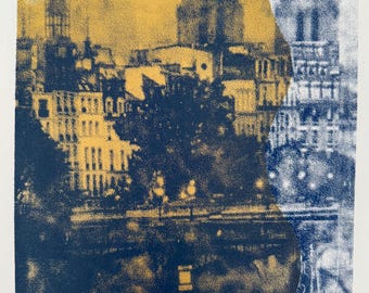 Original screenprint &quot;Notre Dame de Paris&quot; (numbered artist&#39;s proof - series of 5) depicting Notre Dame Cathedral. Framed.