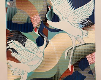 White Wedding: Unique Framed Handmade Silkscreen | Pointilism | High Quality Art | Natural Artisanal | Quality Silkscreen Art