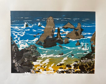 Original framed screenprint (artist&#39;s proof numbered 1/8) representing the needles of Port-Coton on Belle-Ile