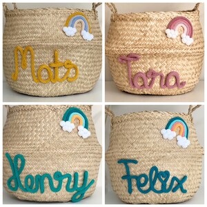 Seegraskorb mit Schriftzug aus Draht und Wolle personalisiert, Geschenk, Geburt, Deko Kinderzimmer,Aufbewahrung Bild 6