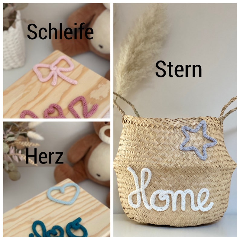 Seegraskorb mit Schriftzug aus Draht und Wolle personalisiert, Geschenk, Geburt, Deko Kinderzimmer,Aufbewahrung Bild 10