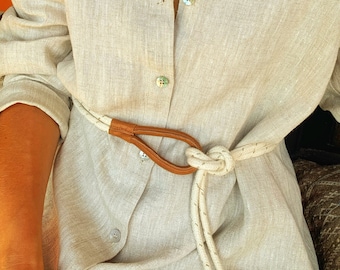 Leather and Cotton & Linen Rope Belt. Boho belt. Perfect gift belt. Women belt.