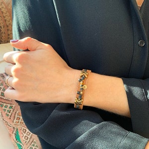 Goat Leather beaded bracelet for woman. Handmade with natural materials. Original bracelete. For her.