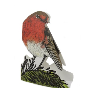 3D Druckkarte, Linolschnitt Winter Weihnachten Rotkehlchen