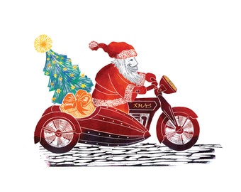 Père Noël sur une moto découpé carte de Noël imprimée 3D lino