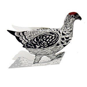 Carte 3D, lagopède de Noël d'hiver linogravure