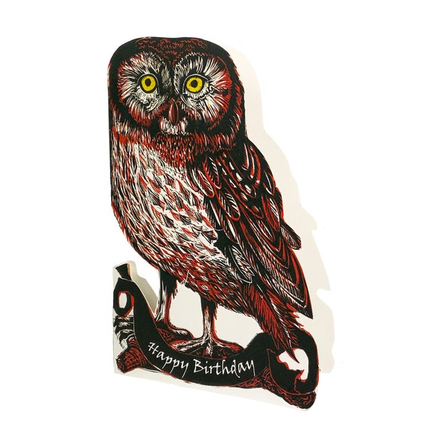 Orange Tawny owl Happy Birthday card JL3D092