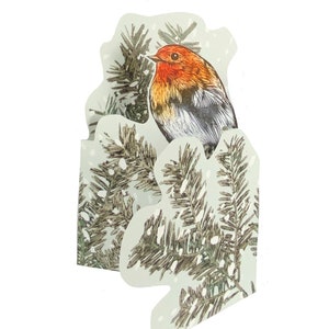 Carte de voeux Snowy Robin imprimée lino à trois volets