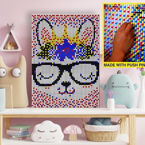 Cute Llama Push Pin Art DIY. How to Make a Pushpin Art Template Stencil. Family Puzzle Craft Model Kit. PP118 image 1
