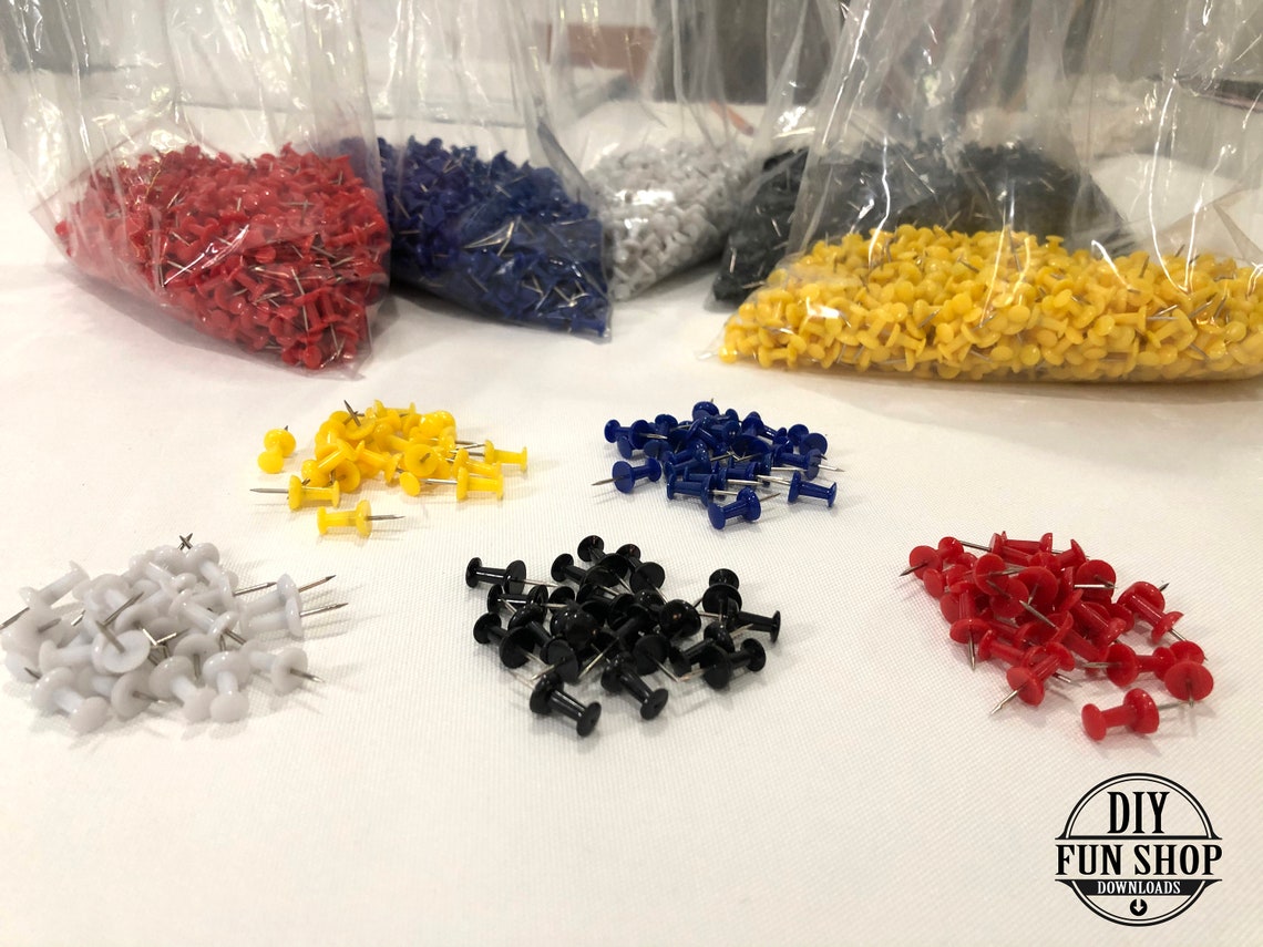 Push Pins for Your Push Pin Art Project. black, White, Yellow, Blue and