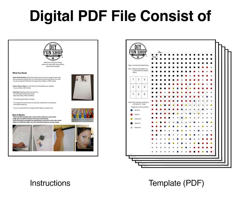 Push Pin Puzzle Rainbow Art DIY. How to Make a Pushpin Art Template Stencil. Family Jigsaw Puzzle Unique Gift For Him. Digital Download. image 8