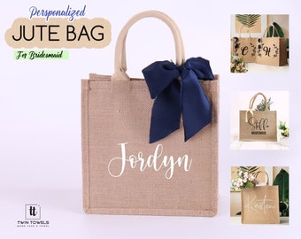 Personalized Tote Gift Bags, Mother of Bride Wedding Favors Tote Bag Gift, Name Jute Tote Bag, Customized Beach Jute Bag, Bridal Party Gifts