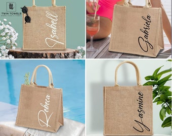 Customized Jute Tote Bag, Personalized Gift for Bridesmaid, Personalized Gift Bag, Burlap Tote Bag, Embroidered Tote Bag, Christmas Gift