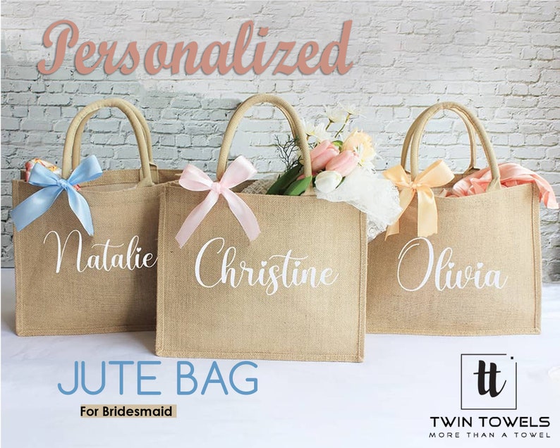 Personalized Tote Bag For Bridesmaids, Wedding Burlap Bag Gifts for Her, Bachelorette Party Favors Tote Bags, Custom Bridal Party Jute Bags, Custom tote bag for wedding , bride bags for bachelorette, bride bags for bachelorette party, bride bag beach