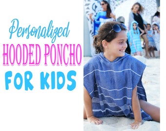 Personalized Gift Poncho for Kids, Beach Coverup for Children, Monogrammed Beach Towel with Hoodie, Custom Turkish Towel Coverup for Child