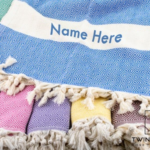 Monogrammed Turkish Towel, PERSONALIZED Custom Wedding Gift Towel for guests, Beach or Hand size Towel, Bachelorette party favors beach gift
