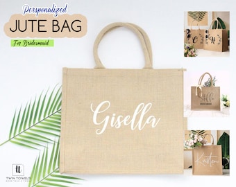 Personalized Bridesmaid Beach Jute Bag, Wedding Burlap Bag Gifts for Her, Beach Wedding Tote Bag, Jute Promotional Bags Whosale, Handbag